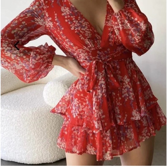 ANIMARI Red Floral Ruffle Romper - Picture 1 of 7